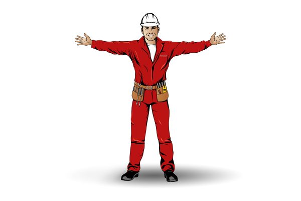 Logo for Pettersen - en elektriker i rød arbeidsuniform